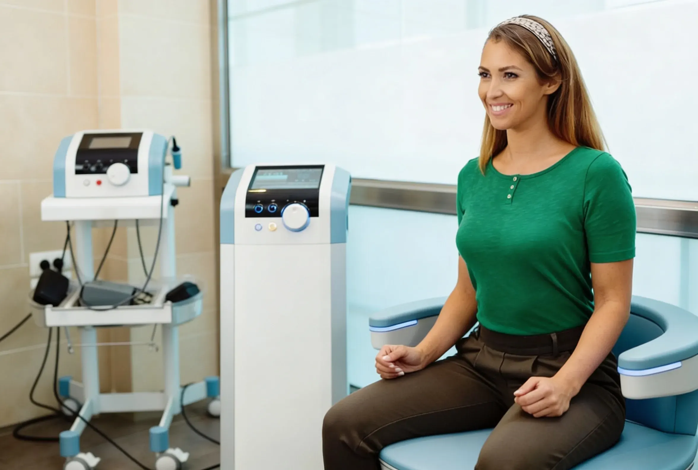Patient receiving Emsella pelvic floor therapy at Gonzales-Vigilar Psychiatric Services in Ashburn VA